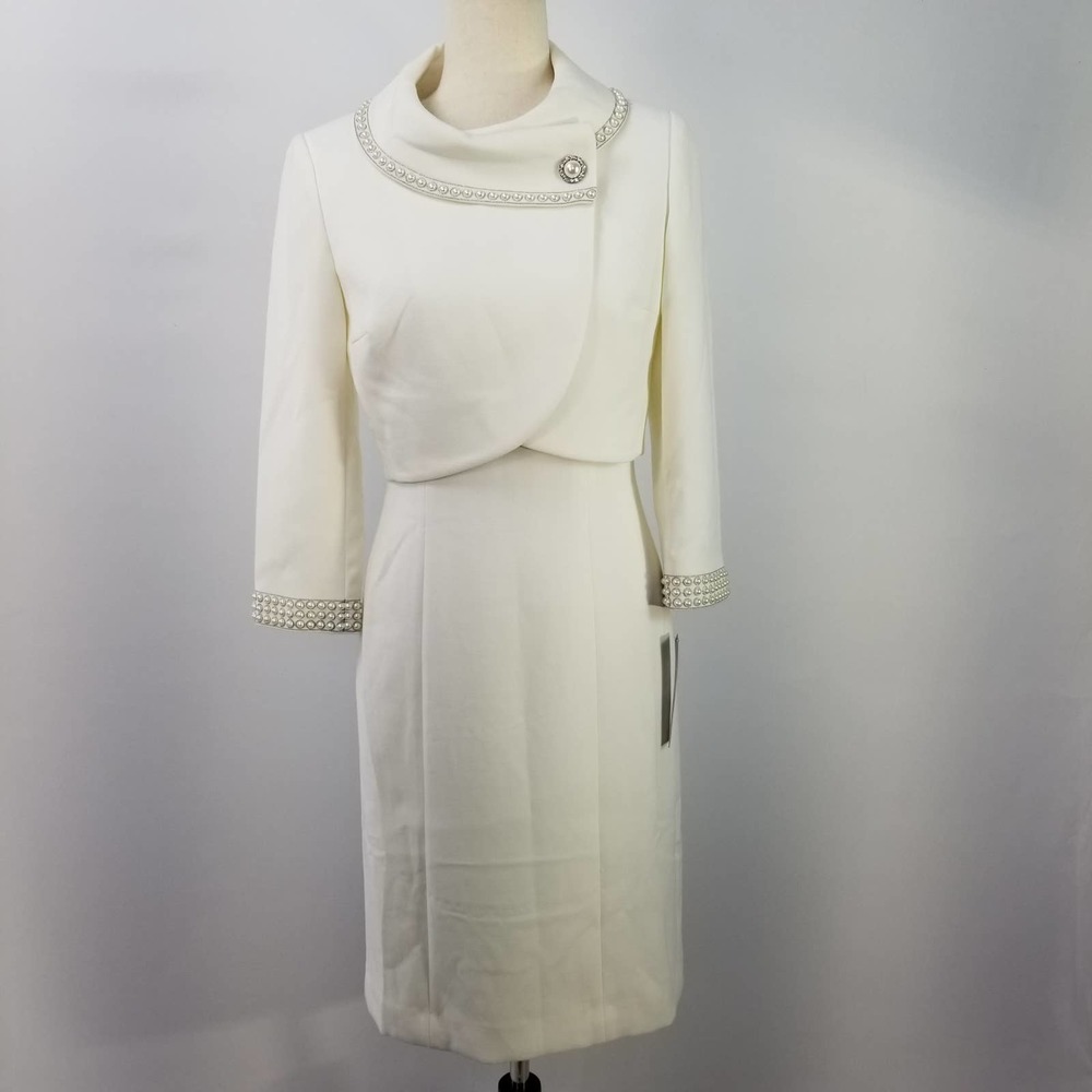 Tahari White Dress with Silver Accents